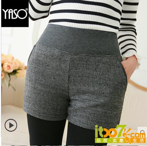 鞋包_雅烁 女士 修身格子毛呢<em>打底短裤 天猫</em>17