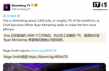 占比约 7%：全球最大信用卡支付机构 Visa 计划裁员约 2600 人