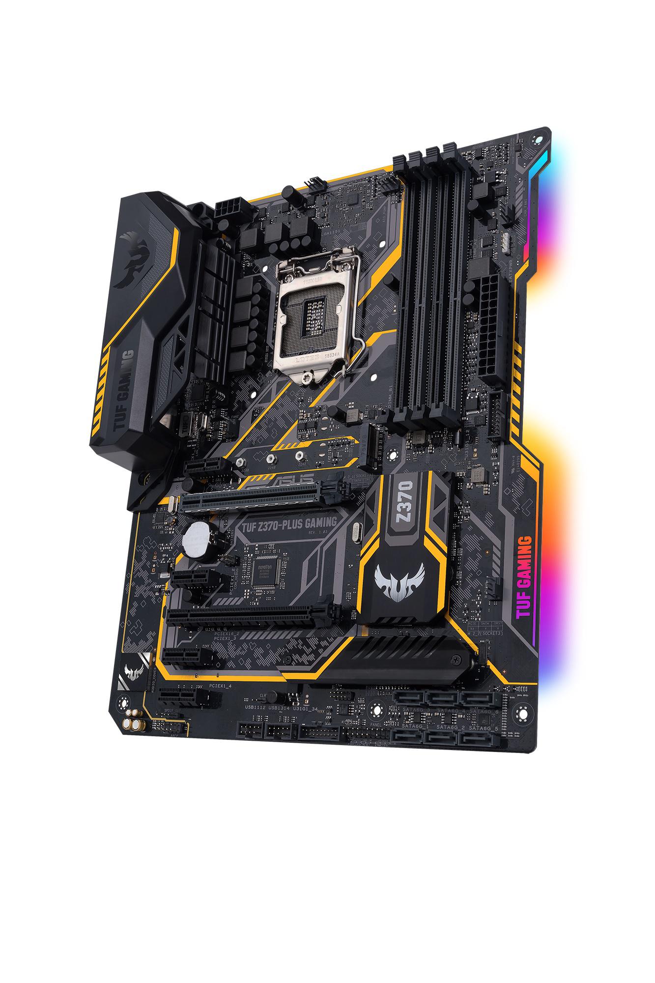华硕tuf z370-plus gaming主板拥有酷似《绝地求生》军工风格的外观