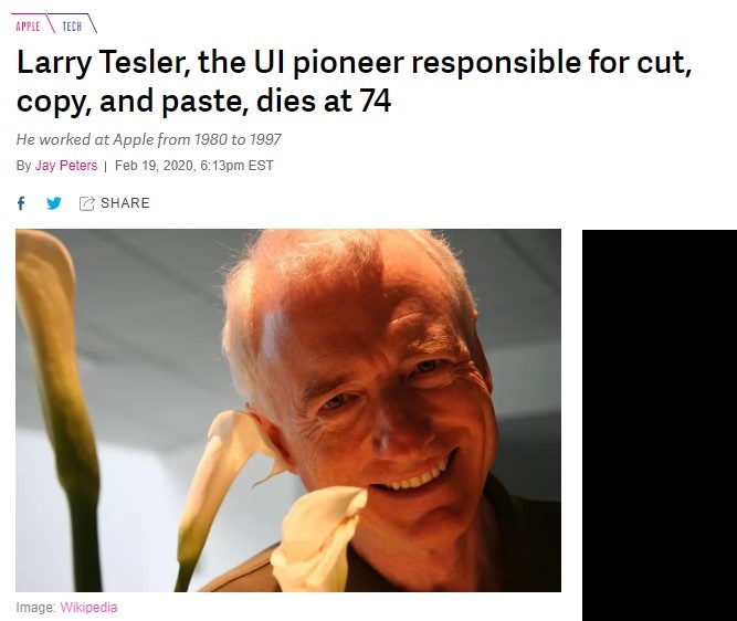 复制粘贴UI之父、前苹果首席科学家Larry Tesler去世：享年74岁