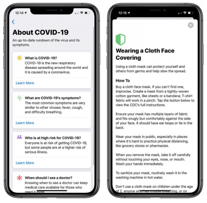 苹果发布COVID-19 App 3.0：加入最新症状资料/口罩佩戴小贴士
