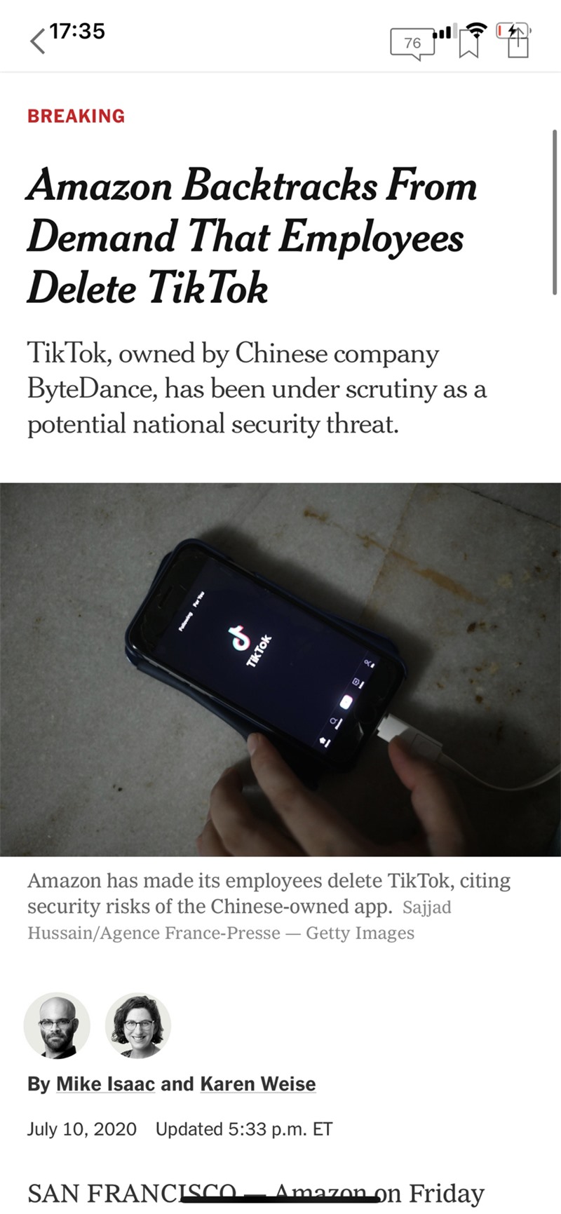 反转：亚马逊称通知员工从移动设备卸载 TikTok 的邮件属误发