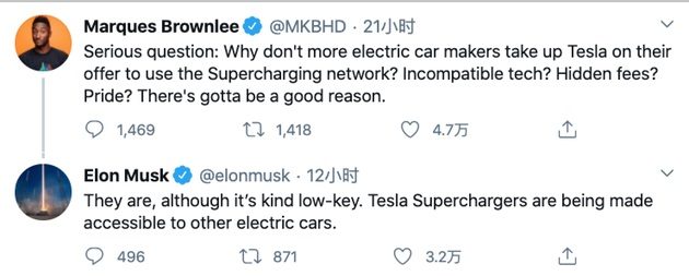 马斯克：其他品牌电动汽车正在使用特斯拉 Supercharger