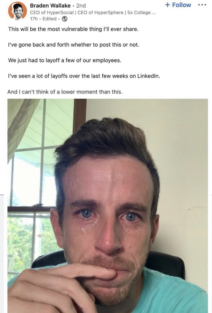 微软旗下 LinkedIn 领英 CEO 发哭泣自拍照，称不是故意要裁员