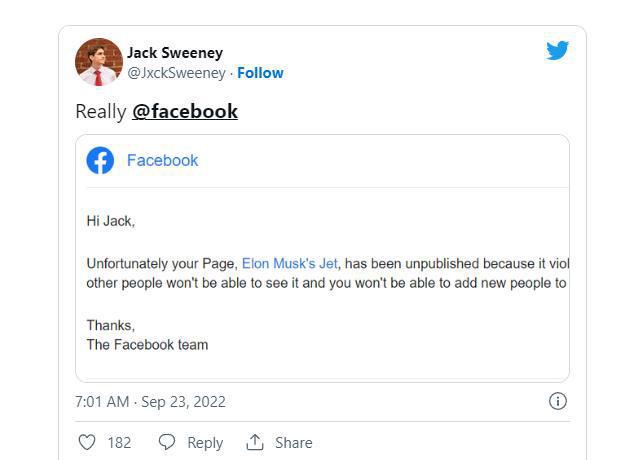 追踪马斯克、扎克伯格私人飞机的 Facebook 用户被封号