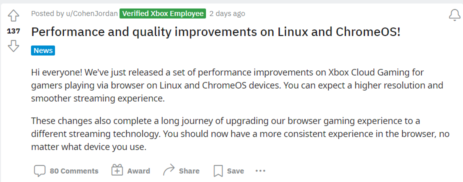 微软 Xbox 云游戏在 Linux 和 ChromeOS 上获得性能提升，Steam Deck 受益