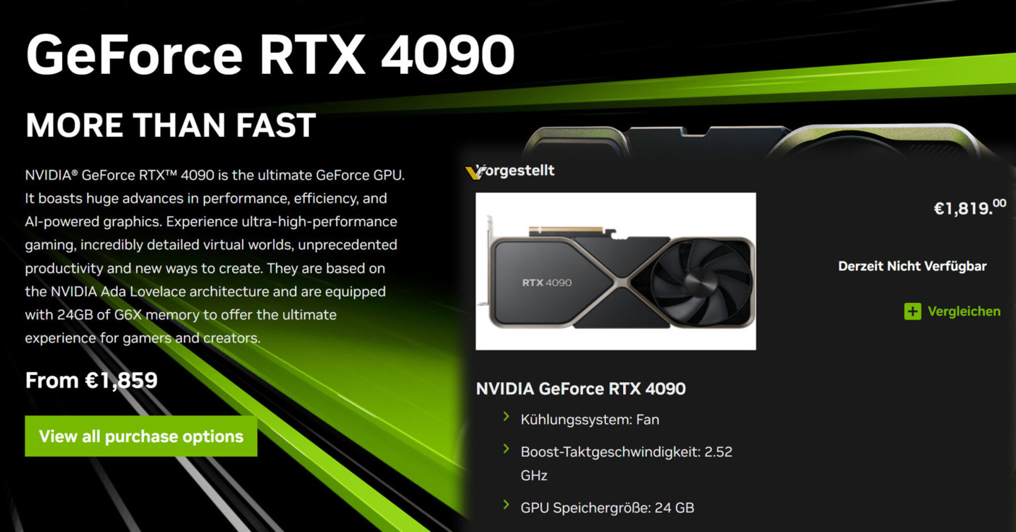 英伟达在欧洲降低 RTX 4090 公版显卡售价，国内仍缺货
