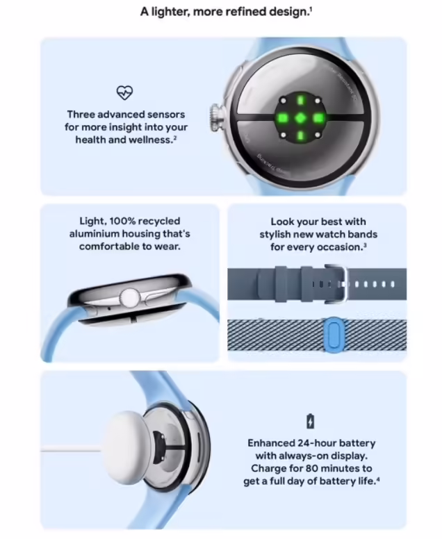 谷歌 Pixel Watch 2 手表产品介绍页面曝光：采用铝制结构，24 小时续航 ...