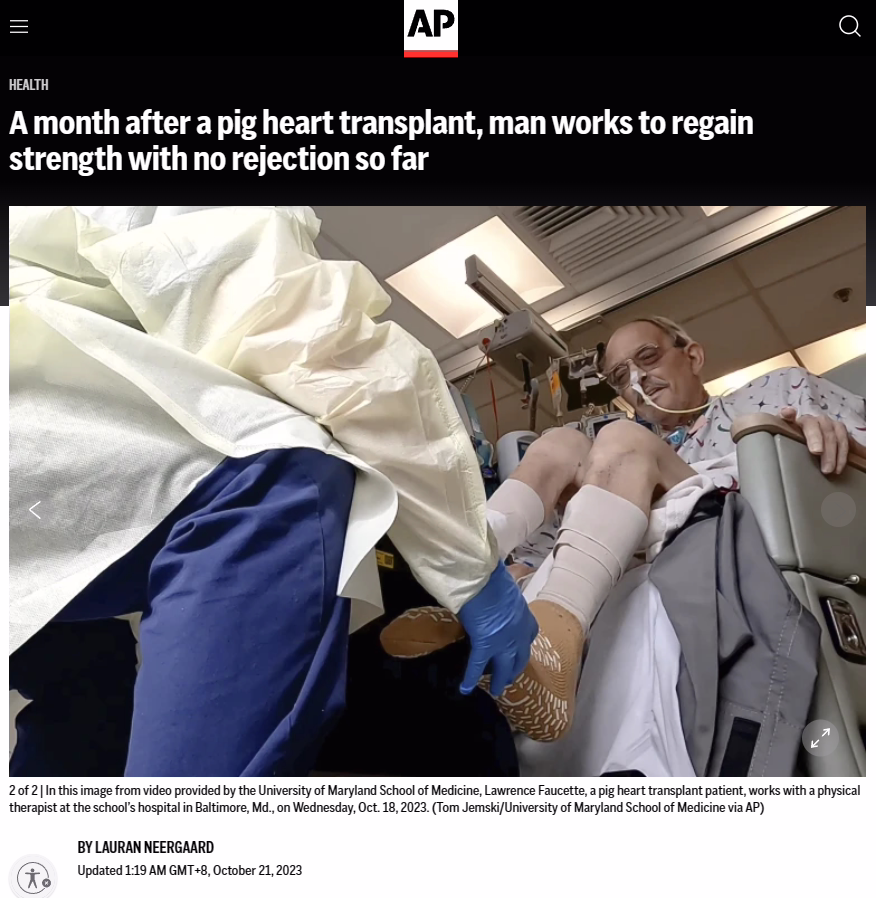全球第二例猪心脏移植手术当事患者现况：未出现排异反应，正在努力恢复 ...