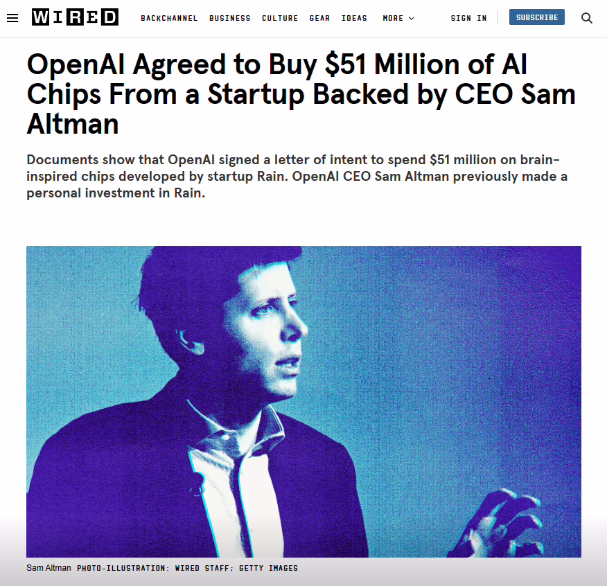 斥资 5100 万美元，OpenAI 将从 CEO 阿尔特曼投资的初创公司购买 AI 芯片 ...