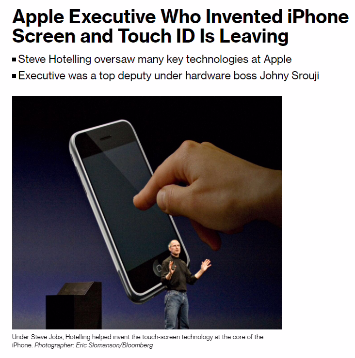 苹果副总裁 Steve Hotelling 退休，曾发明 iPhone 多点触控屏幕和 Touch ID ...