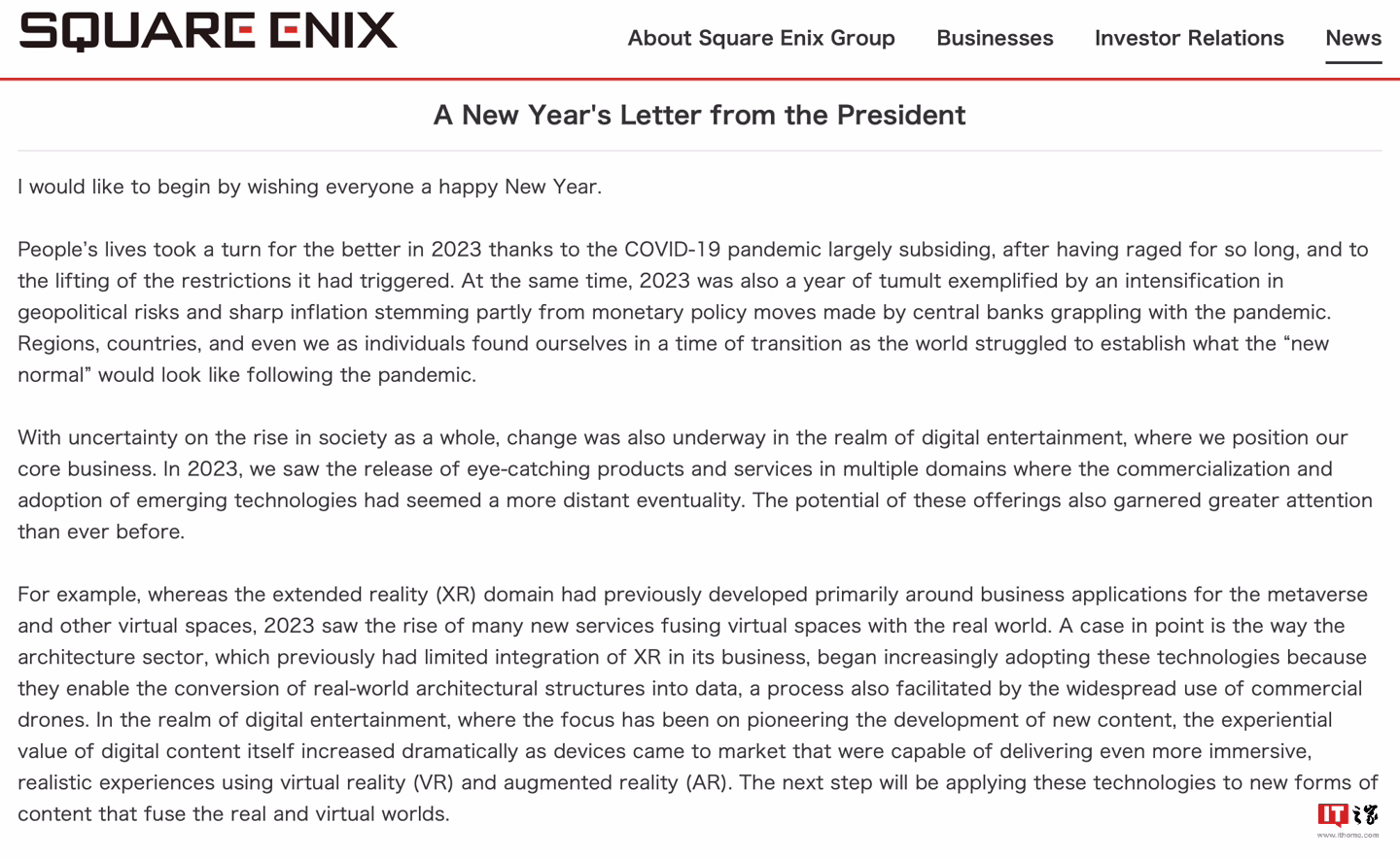 Square Enix 社长：今年将积极改善旗下游戏质量、引入 AI 等新技术进行内容开发 ...