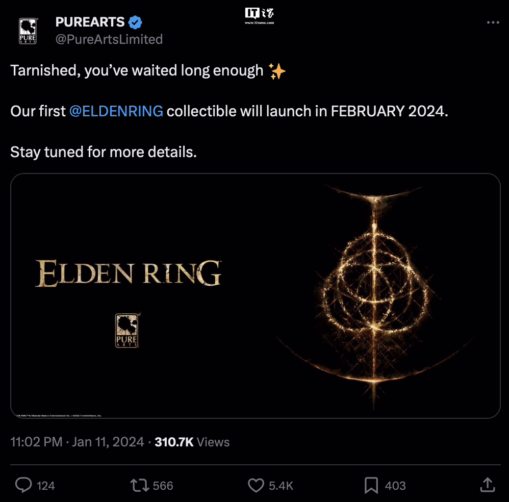 消息称游戏《艾尔登法环》DLC “黄金树之影”2 月发售，带来全新战斗及登场人物 ...