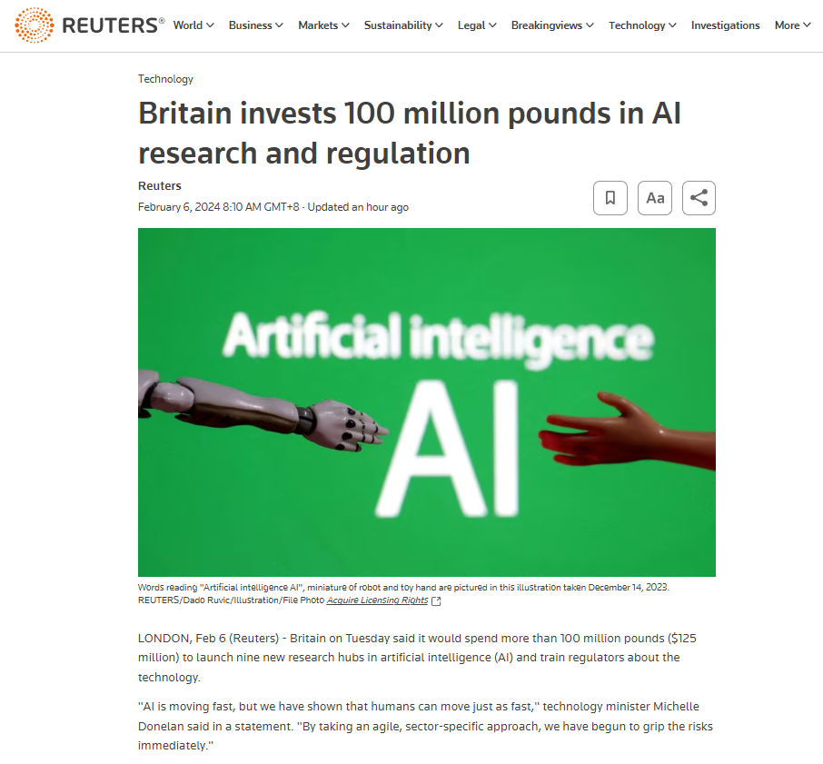 大手笔：英国政府将斥资超 1 亿英镑启动 AI 研究中心，用于研发、监管工作 ...