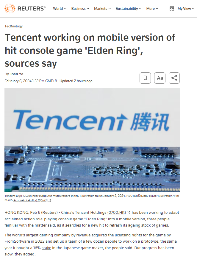 消息称腾讯正开发《艾尔登法环》手游：本体免费，提供内购 ...