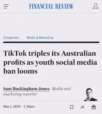 澳媒：TikTok 澳大利亚去年营收近 6.8 亿澳元，利润增长两倍