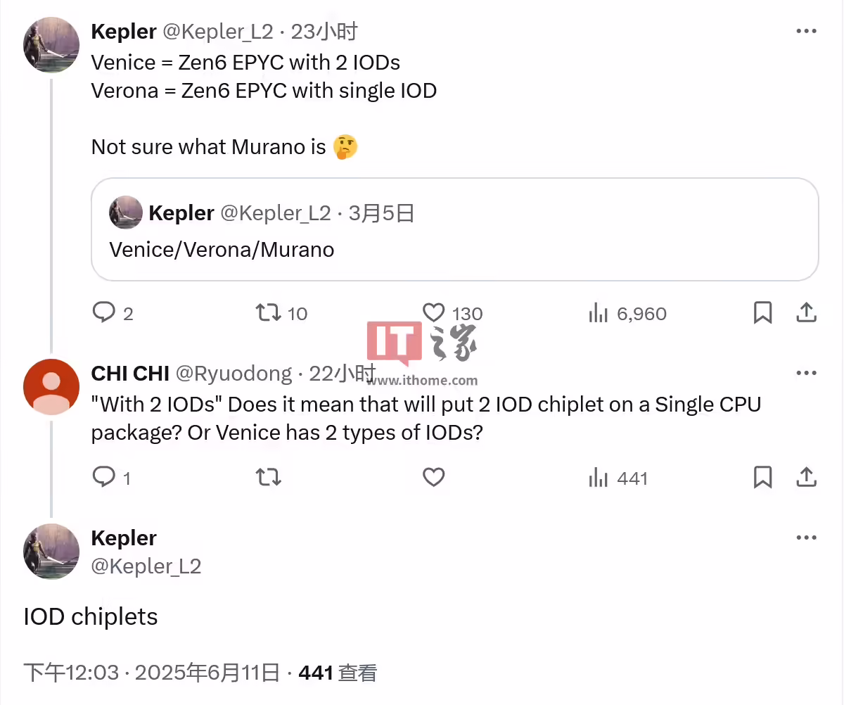 AMD "Zen 6" EPYC 霄龙处理器 "Venice" 变体被曝搭载双芯 IOD ...