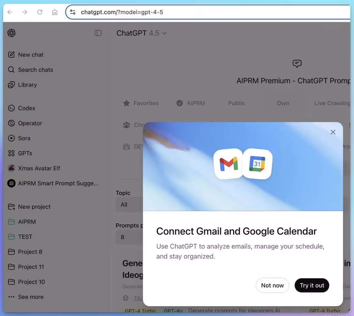 ChatGPT 灰度测试深度整合谷歌 Gmail / 日历功能，允许分析用户邮件内容生成日程 ...