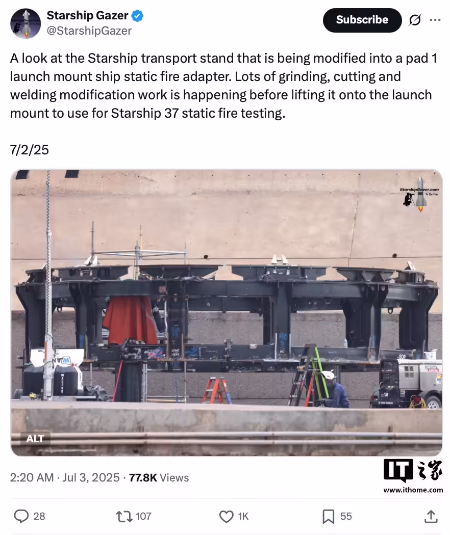SpaceX星舰36号火箭静态点火测试爆炸致地面平台损毁，消息称公司已悄悄开始重建工作 ...