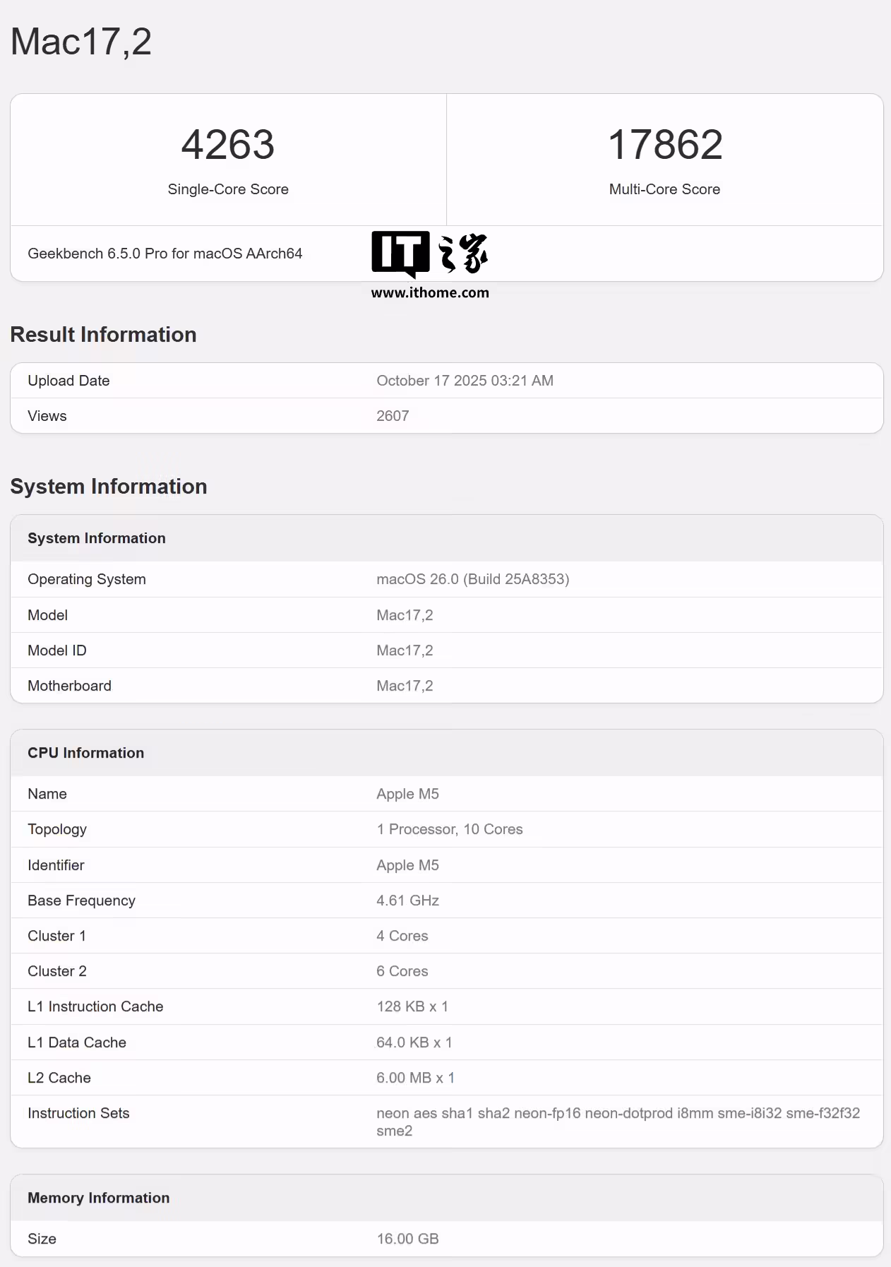 苹果 M5 MacBook Pro 跑分曝光：CPU 单核提升 14%、多核提升 21%，GPU 提升 33% ...