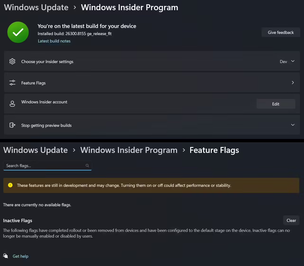 Microsoft is adding a Feature Flags page under Windows Insider Program settings