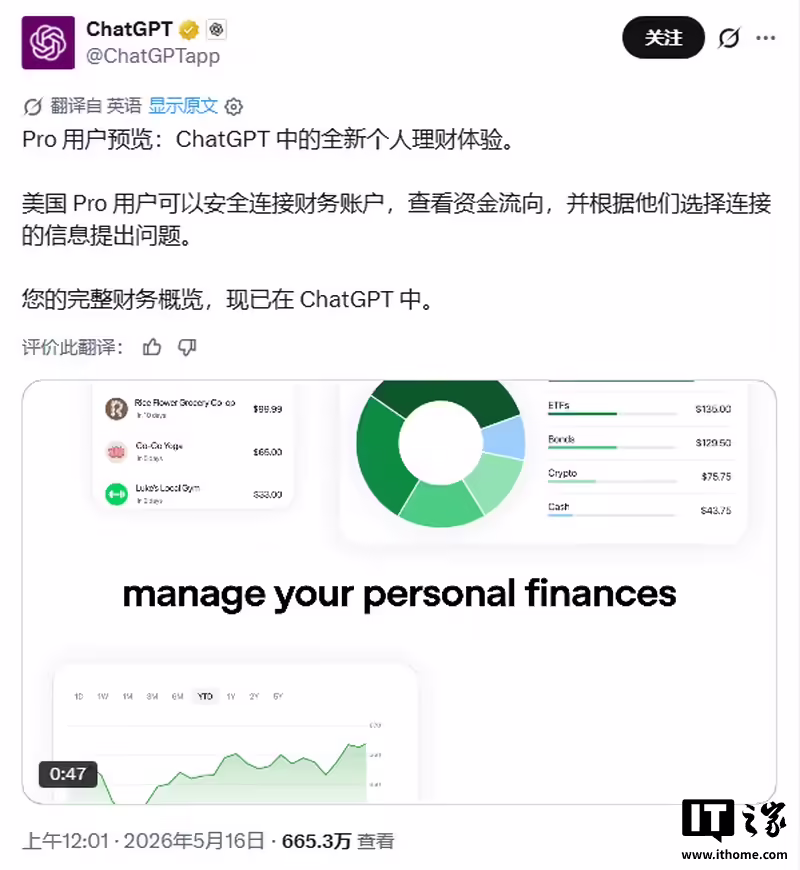 OpenAI 开测 ChatGPT 个人理财：AI 洞察消费、分析旅行支出、规划目标等 ...