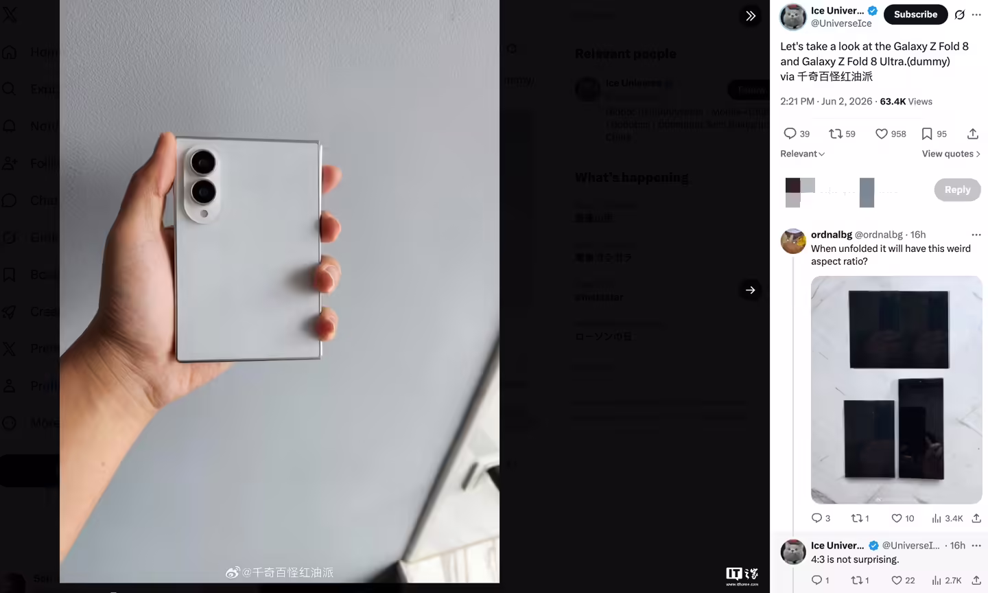 三星 Galaxy Z Fold8 / Ultra 机模对比照片曝光，直观展示手机尺寸差异 ...