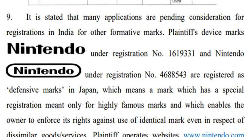 nintendo vs nintendo india suit page