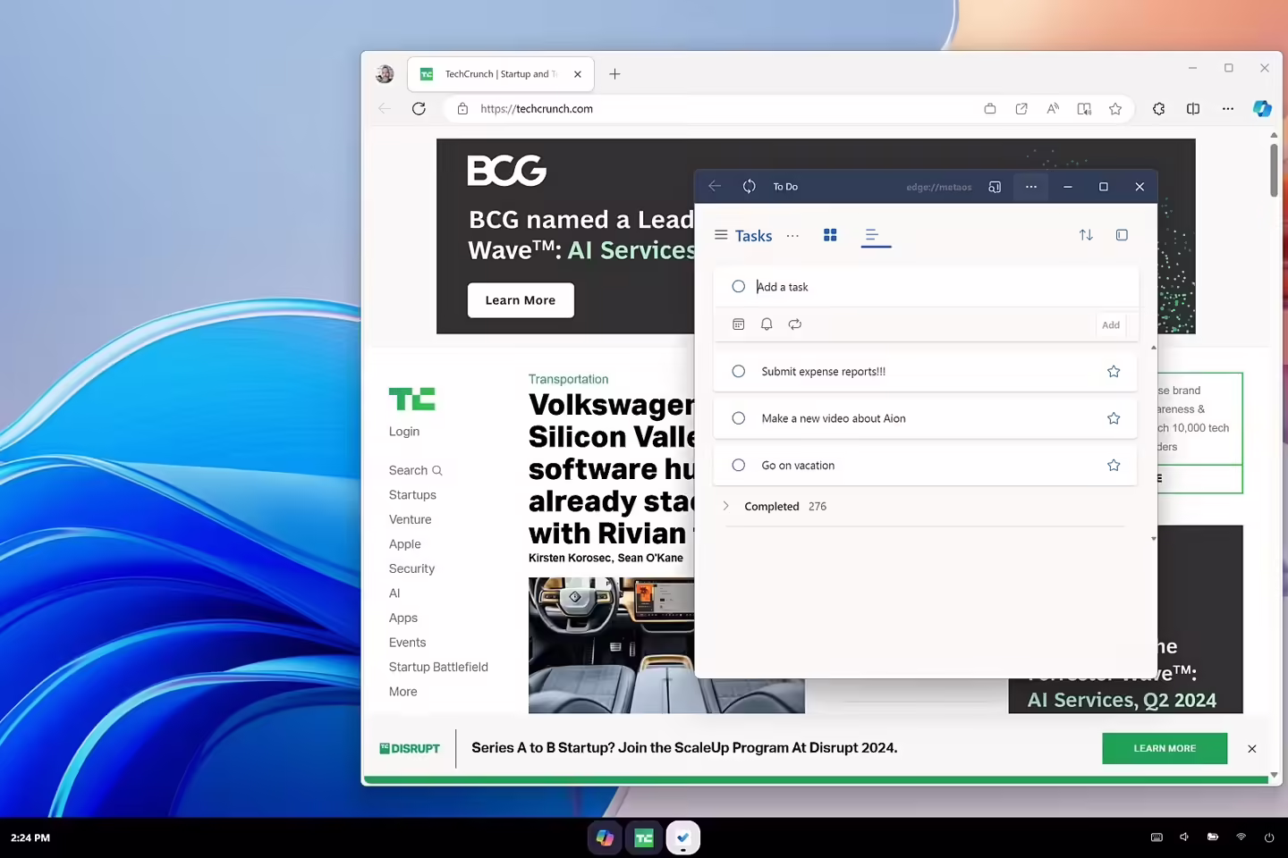 Copilot OS running MS To Do as a web app
