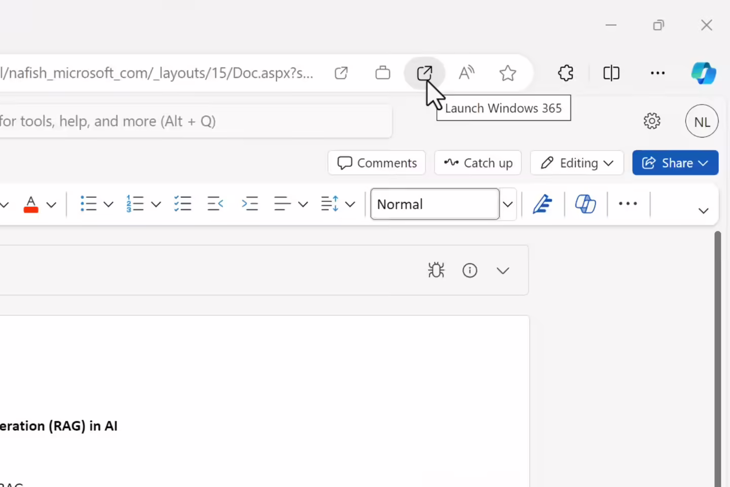 Launch Windows 365 via Copilot oS