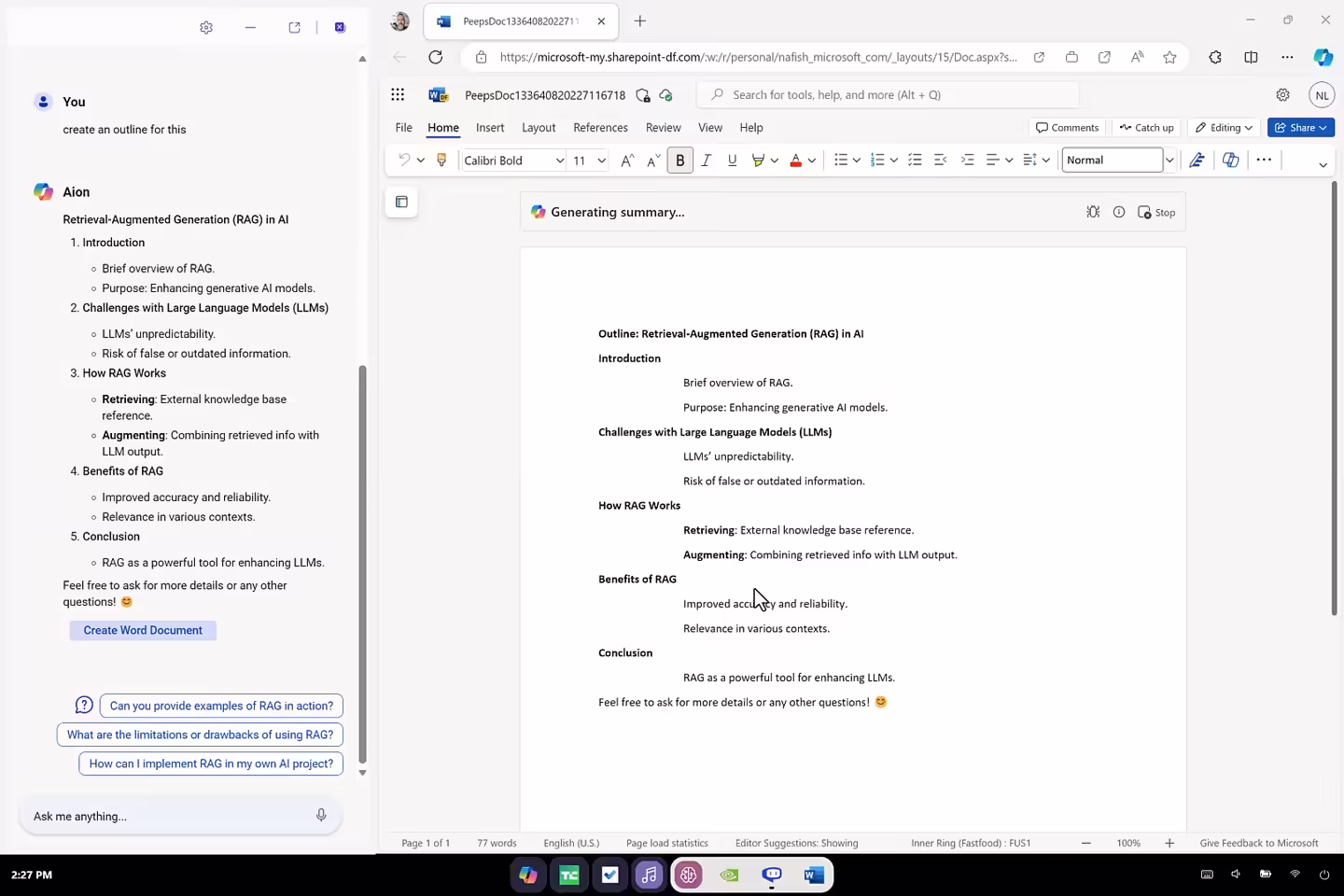 MS Word in Copilot OS Project Aion