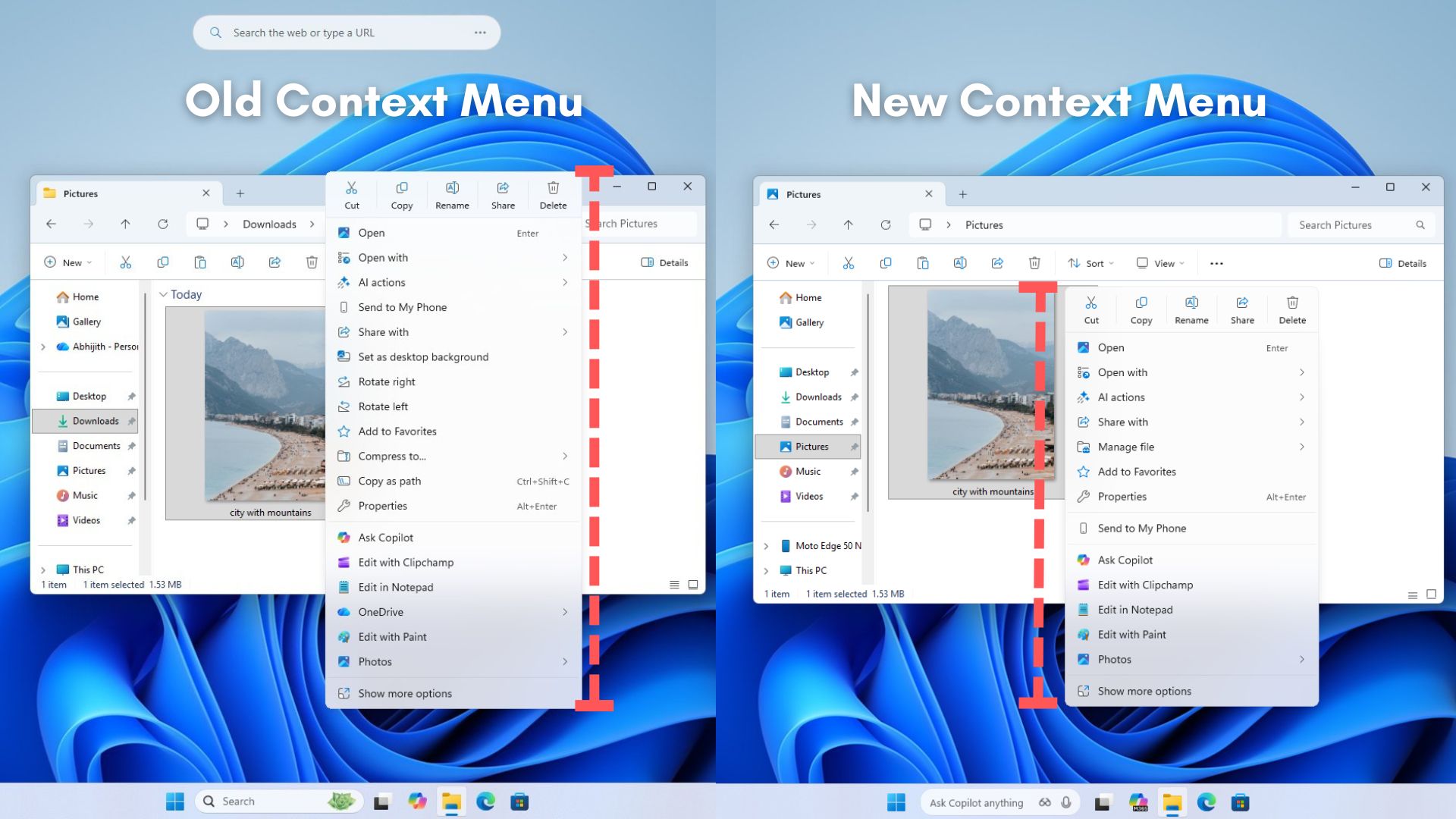 Windows 11's new context menu update