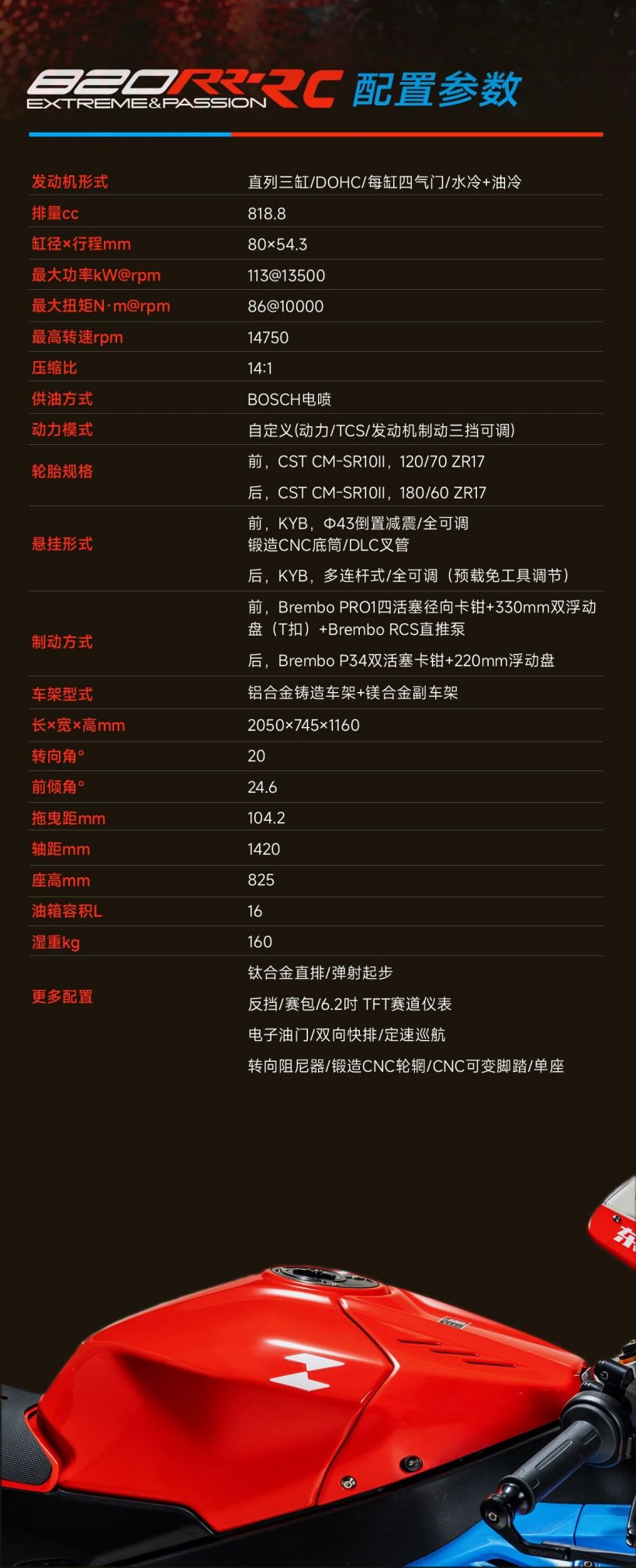 12.8 万元张雪 820RR-RC 赛道版发布：冠军同款涂装风格，不可上路