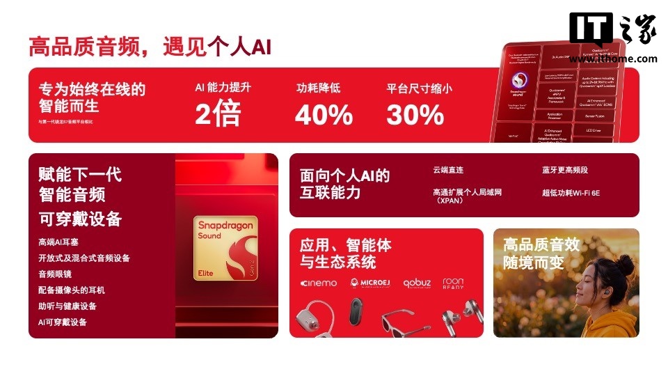 高通发布第二代骁龙音频平台至尊版：AI 能力翻倍、功耗降低 40%