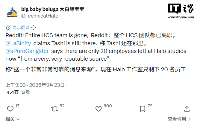 仅剩 20 人，消息称微软 XBOX 旗下光环工作室近乎解散