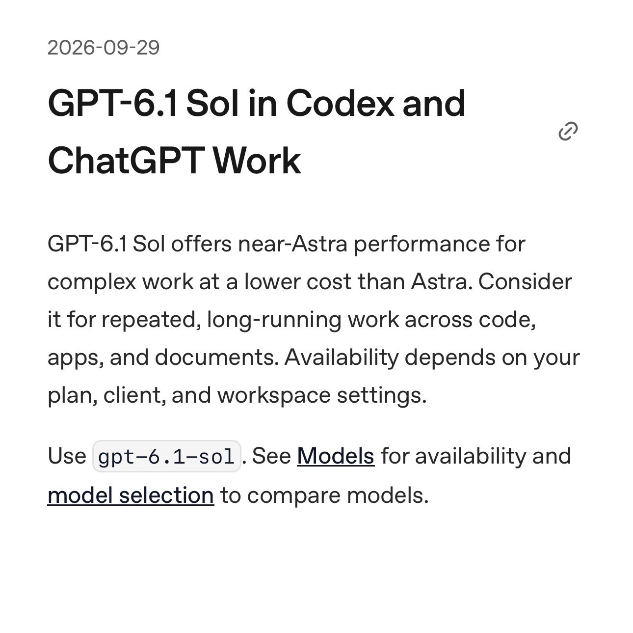 OpenAI 在 Codex 上线 GPT-6.1 Sol 模型：性能接近 Astra，价格仅为 1/5