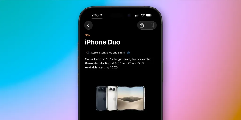 苹果首款折叠 iPhone Duo 预购倒计时：美国官网 10 月 12 日开放选配置通道