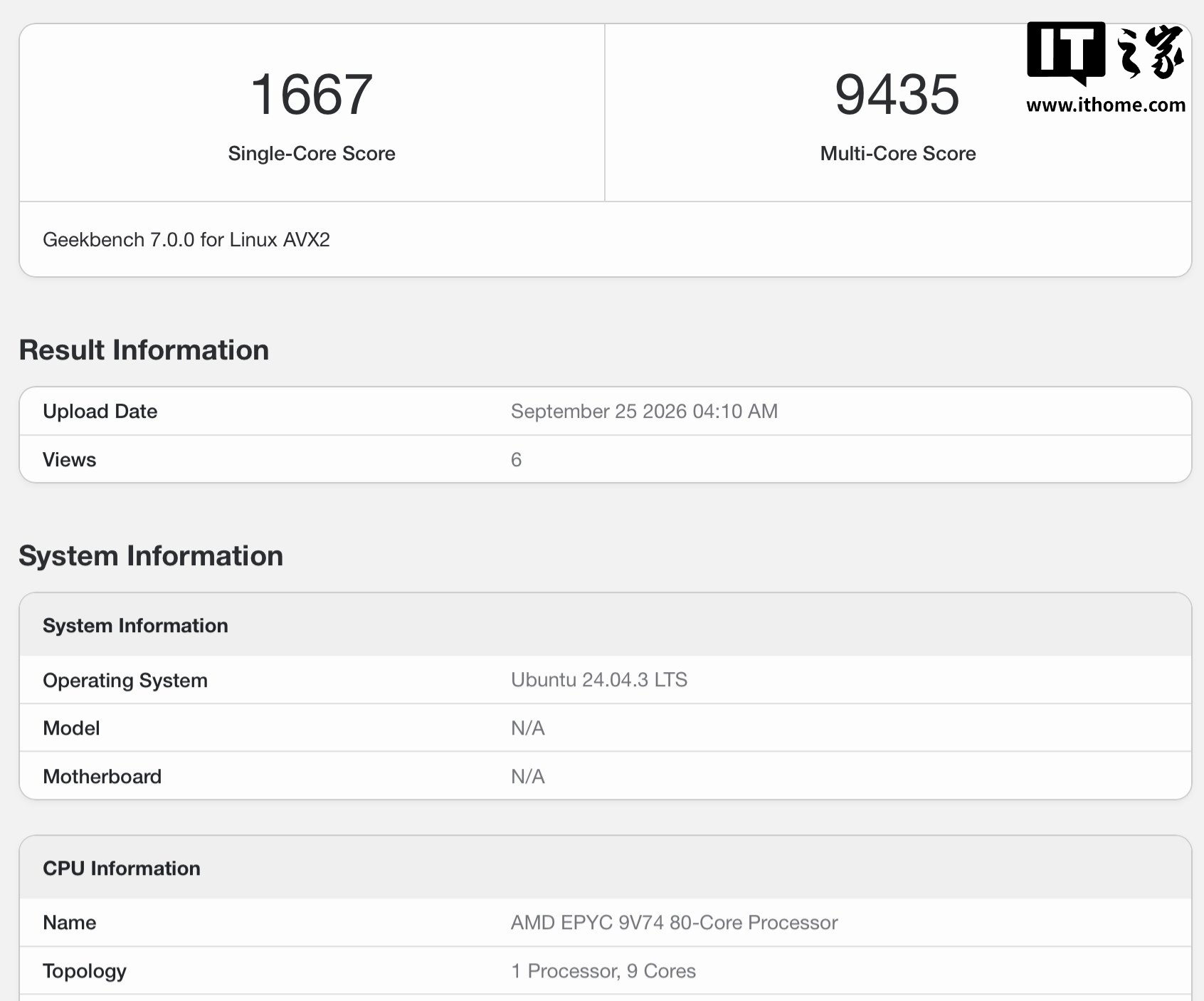 OpenAI Dot 虚拟机配置曝光：AMD 霄龙 9V74 处理器 + 9.73GB 内存，Geekbench 7 多核 9435 分
