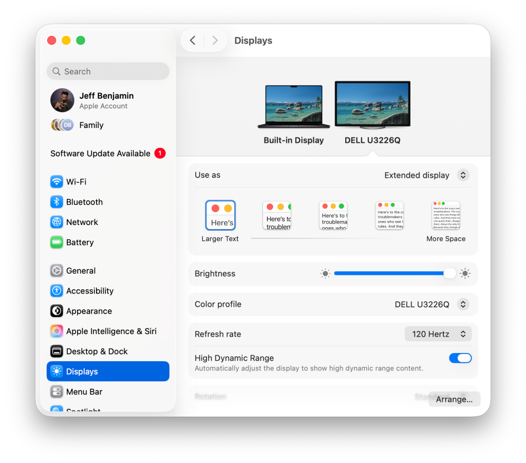 苹果 macOS 27 优化支持第三方显示器，可同时开启 HDR 与 2560×1440 分辨率